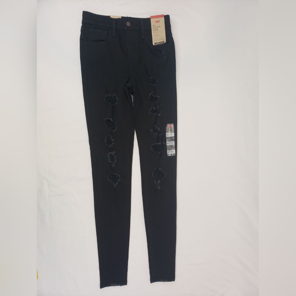 NWT Levi's high rise super skinny black distressed denim - Picture 3 of 12